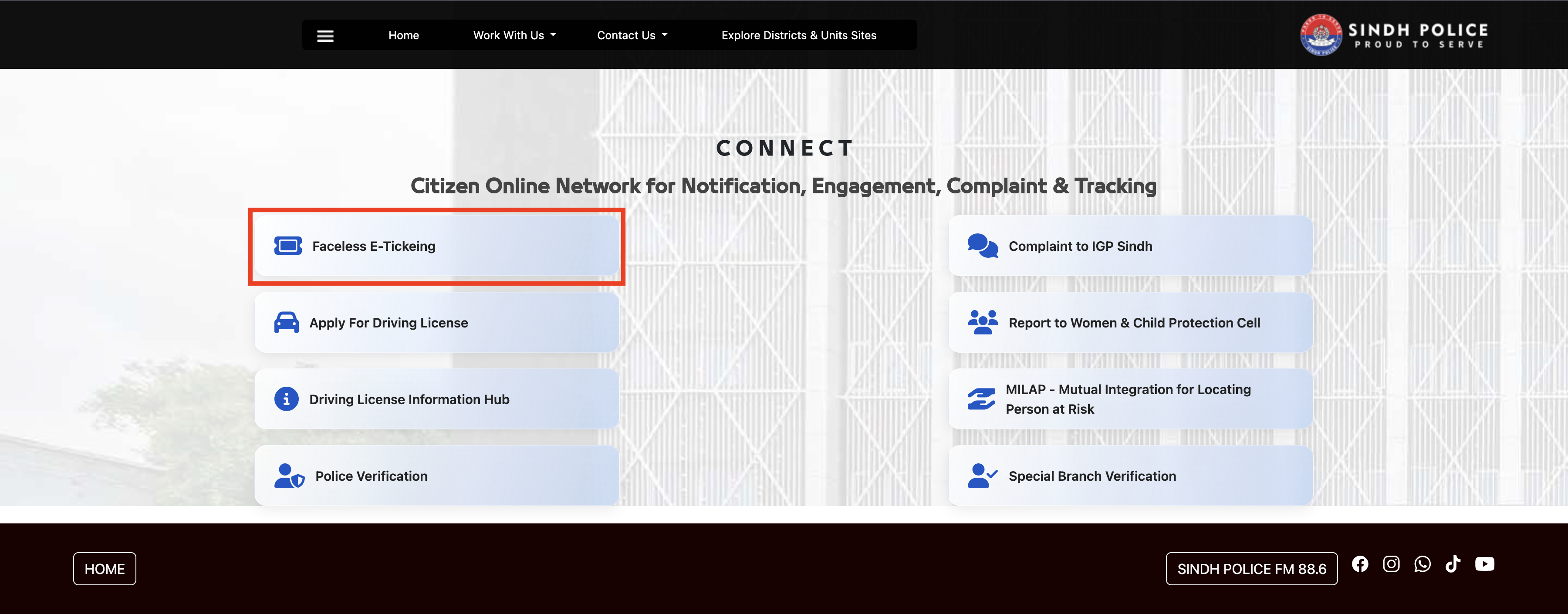 Sindh Police CONNECT — Click Faceless E‑Ticketing